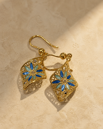 Orecchini Olive Leaf oro e smalto acqua