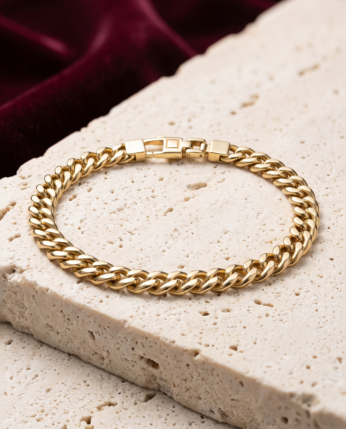 Bracciale Grumetta Gold 18kt su pietra avorio con velluto bordeaux
