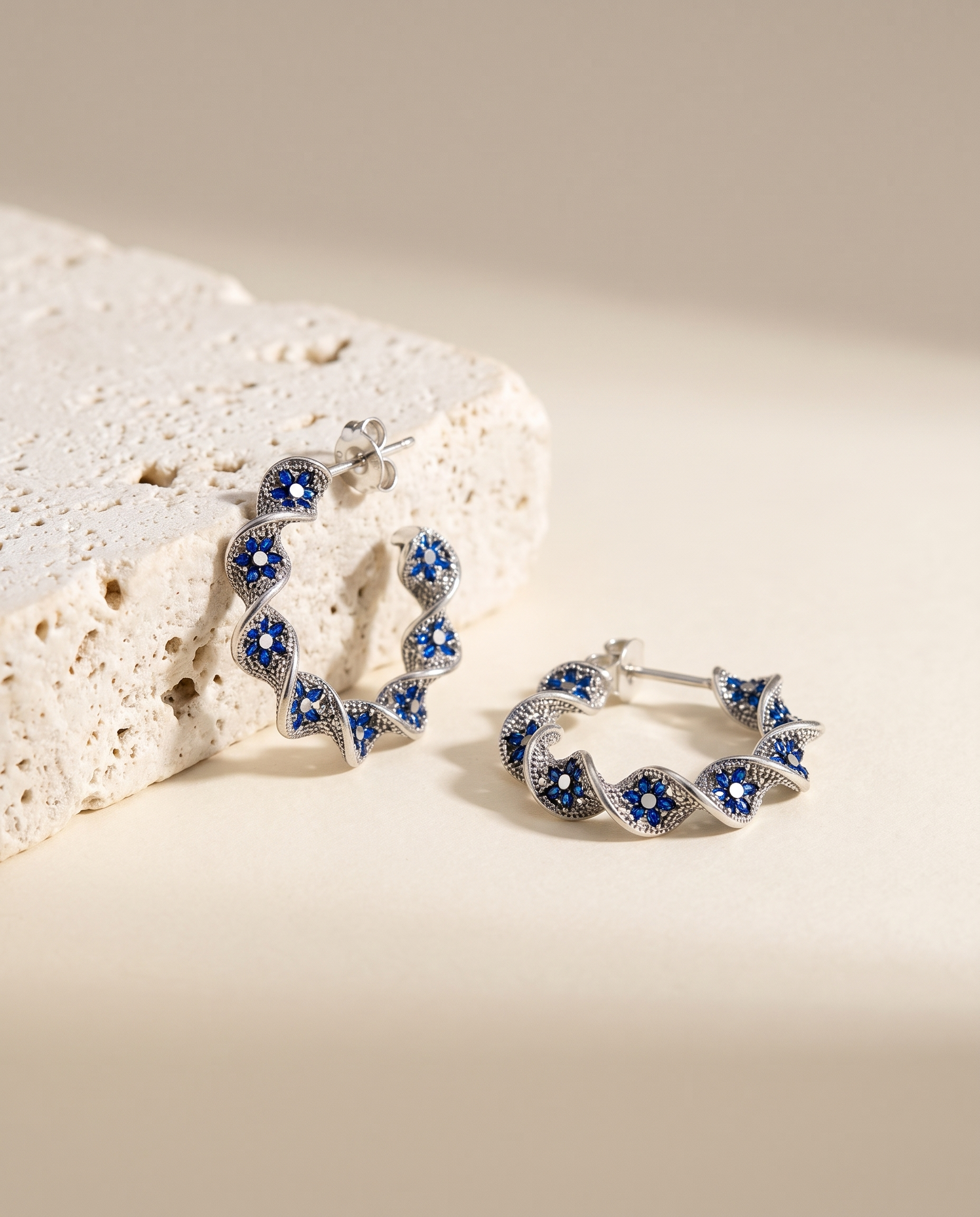 Orecchini Cerchio Piccolo — Argento Blu