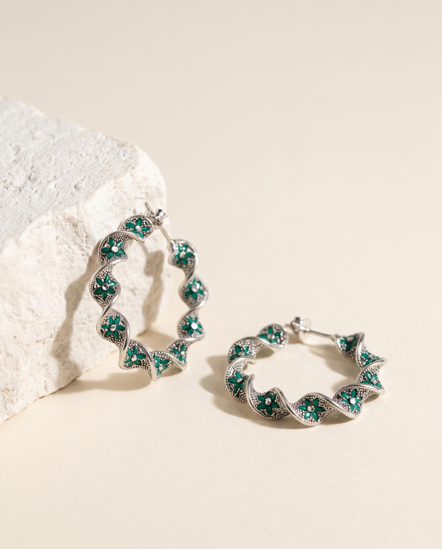 Orecchini Cerchio Piccolo — Argento Verde