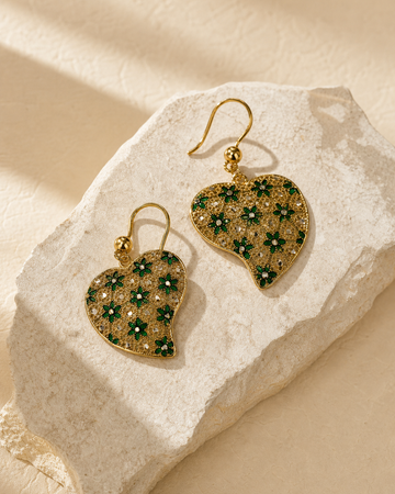 Orecchini Heart Leaf oro verde in filigrana e smalto