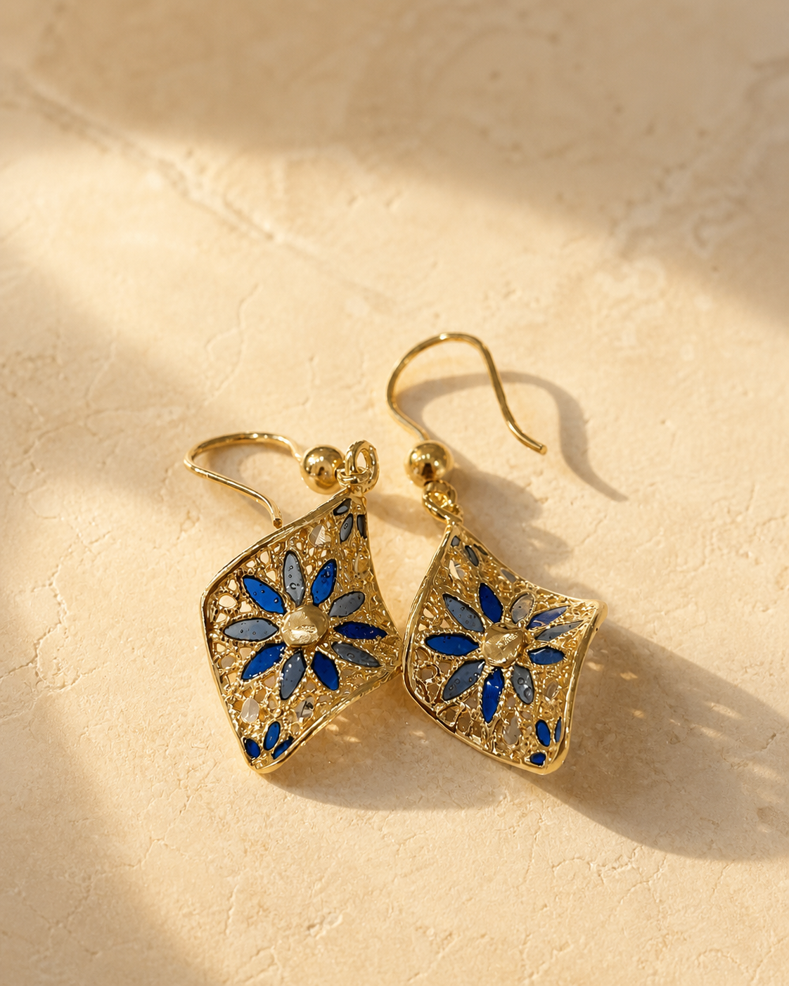 Orecchini Olive Leaf oro e smalto blu