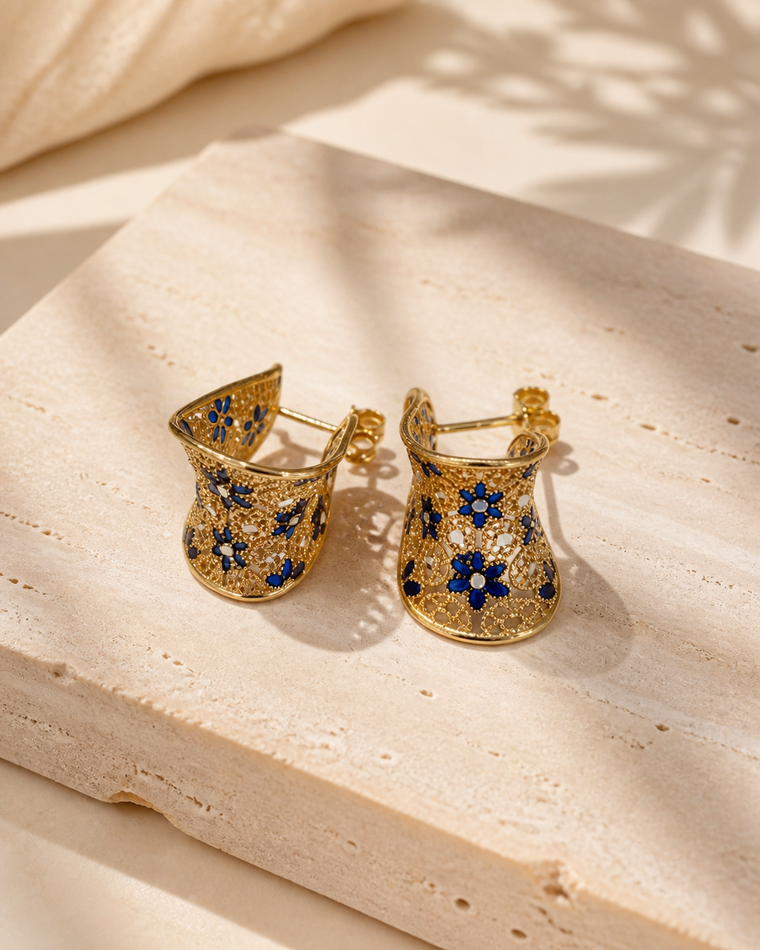 Orecchini Wave oro blu — Cattedrale Rosoni