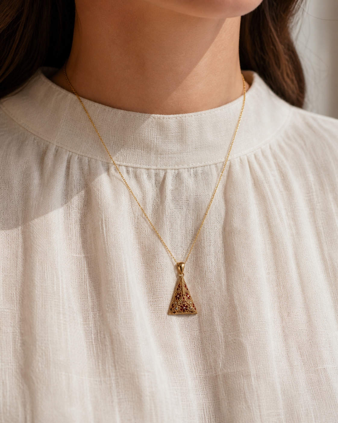 Pendente Prisma oro rosso — indossato