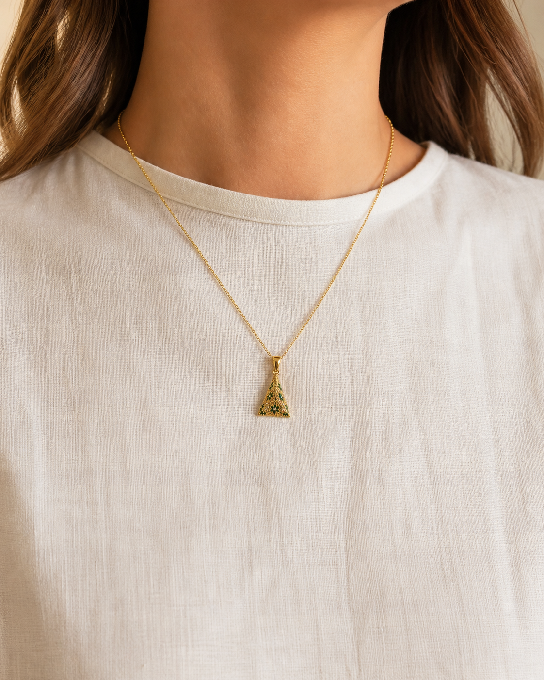 Pendente Prisma oro verde — indossato