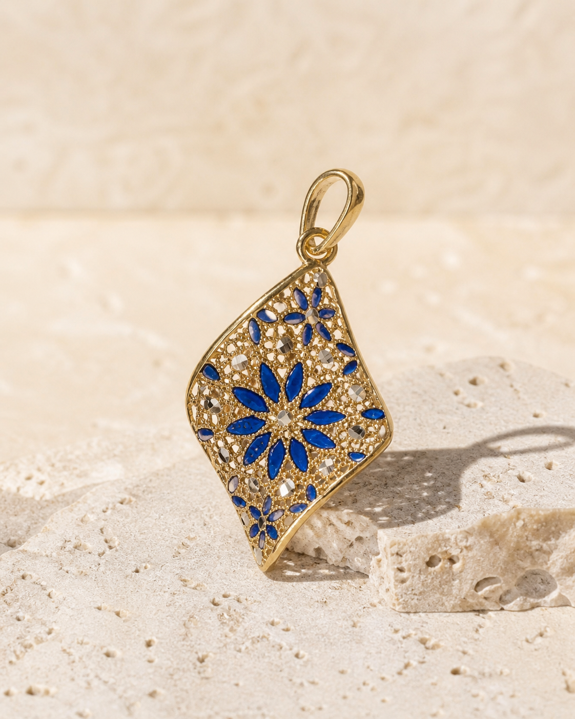Pendente Round oro blu su pietra